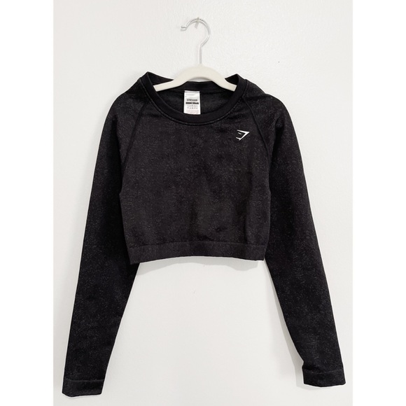 Gymshark Tops - Adapt Fleck Seamless Long Sleeve Crop Top Crew Neck Activewear Tops Black Medium